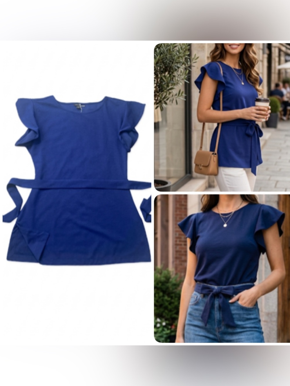 Ann Taylor Chic Deep Blue Classic Crew Neck Blouse